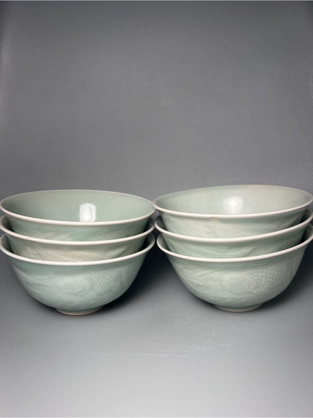 Chinese Celadon Koi Fish Rice Bowls